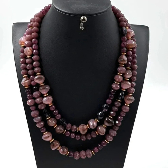 Charming Charlie | 2Piece Set | Multi Strand Necklace & Earrings | Purple - Picture 2 of 6